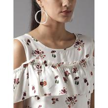 Casual Cold Shoulder Printed Women White, Brown Top