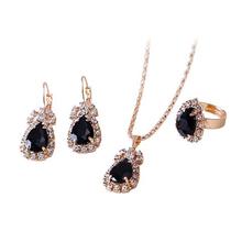 Fashion Waterdrop Shiny Rhinestones Necklace Ring Earrings