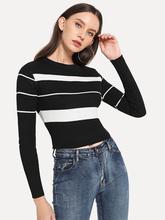 Rib Knit Trim Striped Sweater