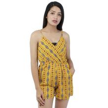 Yellow Abstract Printed Short Jumpsuit For Women