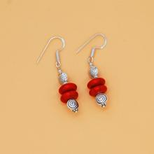 Coral With German Silver Drop Earring