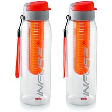 Cello Infuse Plastic Water Bottle Set, 800ml, Set of 2,