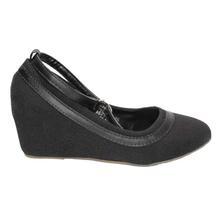 Black Ankle Strap Wedge Heel Shoes For Women