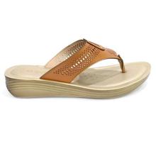 aeroblu Bronze Brown Laser Cut V-Strap Sandals For Women - LA05