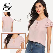 Sheinside Elegant Pink Summer Blouse Women Pearls Beaded