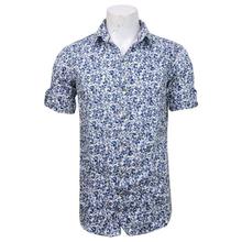 White/Blue Cotton Printed Shirt For Men
