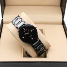 Simple Elegant Women Watch Diamond Index Ceramic Date Function Stainless Steel Thin Round Dial Quartz - Black