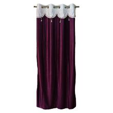 Plain Purple Curtains With White Jhalar Belt