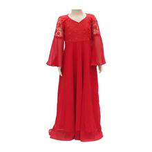 Red Pearls Embellished Gown For Girls