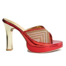 Red Embellished Heel Shoes For Women