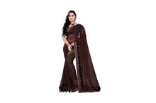 Embroidered Georgette Saree With Unstitched Blouse For Women (Brown)