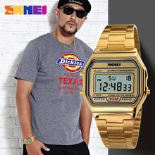 SKMEI  1123 30M Waterproof Led Japanese Quartz Stainless Steel Watch - Golden