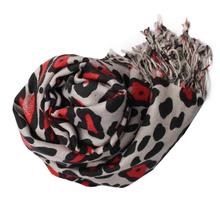 Red/Black Animal Print Pashmina Shawl For Women