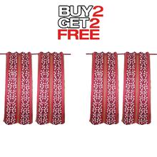 Curtains Buy 2 Get 2 Free [4pcs] [White Leaf] - Red