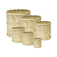 Set of 6 Bamboo Woven Cylindrical Dustbins