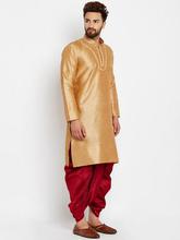 SOJANYA Men Golden & Maroon Solid Kurta with Dhoti Pants