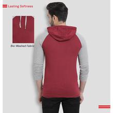 Solid Men Hooded Maroon, Grey T-Shirt