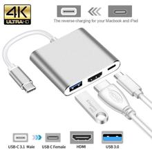 GD Type c to 3 in 1 Type c to HDMI Type c to USB and Type c to Type c Hub 4K Adapter Usb-c to HDMI Converter with 3.0 USB Port and Type C 3.1 Female Charging Port for MacBook