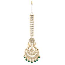 Aheli Gold Plated Wedding Kundan Green Pearl Maang Tikka for Women