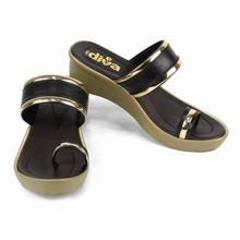 Black/Golden Toe Loop Sandals For Women