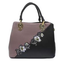 Black Cat Light Purple/Black Flower Patched Handbag For Women