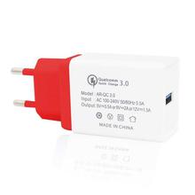 Mini Smile 18W Universal Travel QC3.0 Quick Charge USB Power Adapter Wall Charger - Red + White (EU Plug)