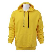 Yellow Solid Cotton/Fleece Pullover Hoodie For Men