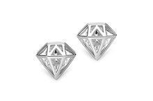 Platinum Toned Diamond Shaped Stainless Steel Cubic Zirconia Stud Earrings
