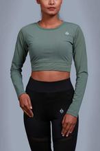 Military Green Vital Long Sleeve Seamless Crop Top For Women