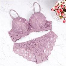 2020 brand new sexy lace bra set solid flower three quarters