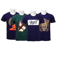 Combo Of 4 Cotton Printed T-Shirts For Men - Navy Blue/ Green/ Blue