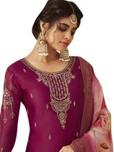 Stylee Lifestyle Wine Satin Embroidered Dress Material - 2359