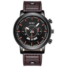 SOKI Brand Luxury Sport Watches Fashion Leather Strap Quartz