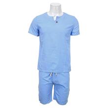 Sky Blue Linen T-shirt With Shorts Set For Men