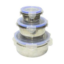 Stainless Steel Food Container With Lock System Lid cover - 3 Pcs. Set