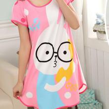 TOP nightgown women Cartoon Polka Dot Sleepwear Short Sleeve