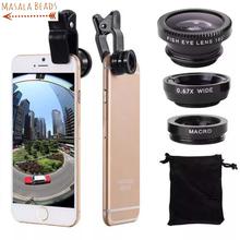 Masala Beads 3 in1 Fisheye Phone Lens 0.67X Wide Angle Zoom Fish Eye Macro Lenses Camera Kits With Clip Lens