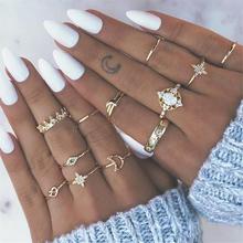 9 Design Boho Vintage Gold Star Midi Moon Rings Set For