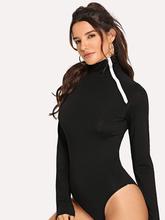 Zip Decorated High Neck Bodysuit