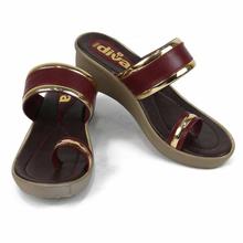 Maroon/Golden Toe Loop Sandals For Women