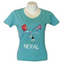 Aqua Blue 'Nepal Flag' Printed T-Shirt For Women