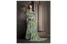 Printed Saree With Unstitched Blouse For Women-Green