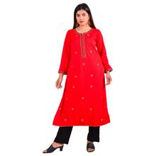 Paislei Red A-line Kurti with golden Embroidery work For Women - AW-1920-84