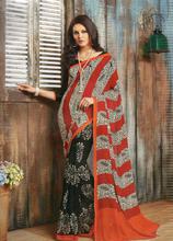 DESIGNER SAREES S16115- Georgette - Black / Black & Dark Orange