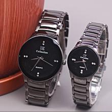 IK Collection BlackDial With Silver Strap Round Shape Stainless Steels Fashionable Couple Watch