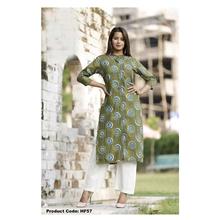 Hifashion-Lining And Round Designed Kurti For Women-Green