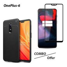 Combo Offer OnePlus 6 TPU Leather Case And 5D Tempered Glass- Black