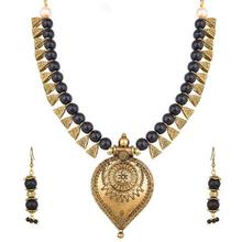 The Luxor Antique Gold Plated Black Pearl Necklace Set for Women and