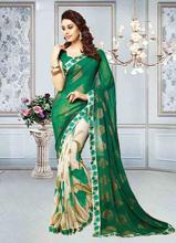 Green/Beige Floral Georgette Saree With Blouse For Women