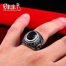 BEIER Stainless steel Cool Unique Black Stone Ring